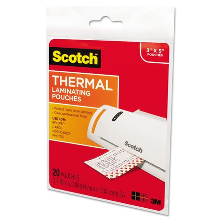 Scotch Laminating Pouches, 5 mil, 5.38" x 3.75", Gloss Clear, PK20 TP5902-20